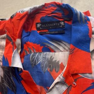 All Saints Red and Blue Men's Shirt